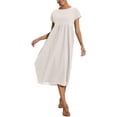 thumbnail image 6 of Cotton Midi Dress for Womens Crew Neck Short Sleeve Casual Dress Loose Tunic Summer Beach Dresses with Pockets, 6 of 7