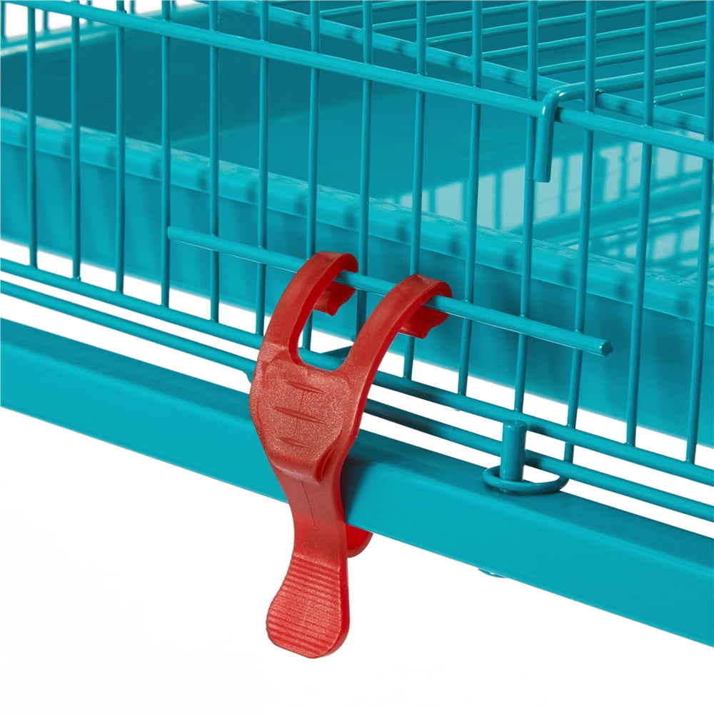Renwick 47"H Rolling Stand Flight Metal Bird Cage with Slide-Out Tray for Small Birds, Teal Blue