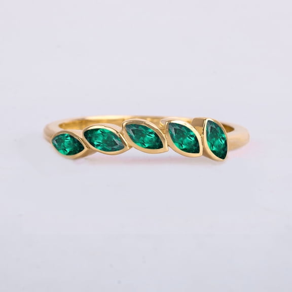 Green Emerald Marquise Cut Gemstone Ring, Channel Ring, Bazel Set Stacking Band Ring, 925 Starling Silver Matching Birdal Wedding Handmade Ring, Anniversary Gift For Ring,