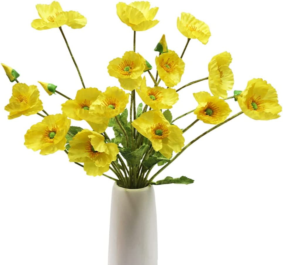 6 Pcs Artificial Poppy Flowers Silk Poppies Flowers with Stems Faux