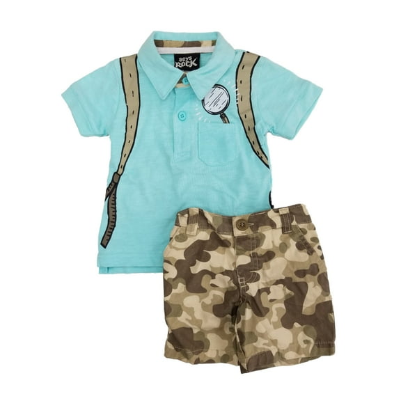 Infant & Toddler Boys 2-Piece Light Blue Explorer Polo Shirt & Camo Shorts Set
