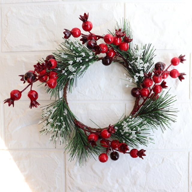 Dvkptbk Christmas Candle Rings, Couronne de Bougies 8 Pouces avec Baies Rouges Artificielles, Couronne de Noël pour Décoration de Vacances, Mariage d'Hiver
