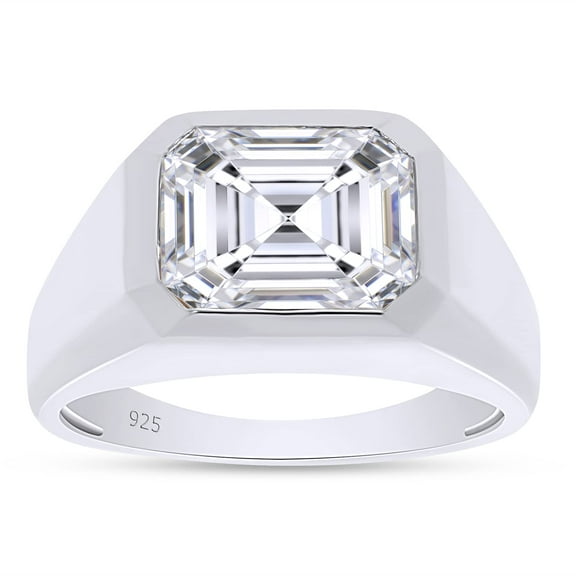 3 1/4 Carat 10x8MM Emerald Cut Lab Created Moissanite Diamond Signet Wedding Band Ring For Men In 14K White Gold Over Sterling Silver (G-H Color,VVS1 Clarity,3.25 Ctw)-6