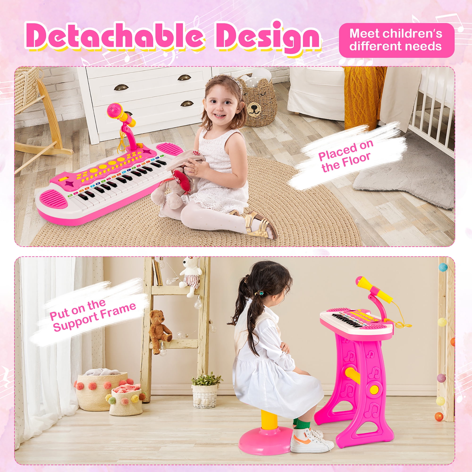  31 Keys Pink Keyboard Piano for Beginners Kids,Mini Playing  With Bench,Microphone,Mobile Phone Connection,Record  Playback,Multi-Instrumental Toys for 2 3 4 5 Year Old Girls Boys,Birthday  Gifts : Toys & Games