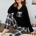 thumbnail image 4 of MecTo Women Pajamas Sets, Lady Paid Pants Long-Sleeved PJ, Black, 2 piece, Size M, 4 of 9