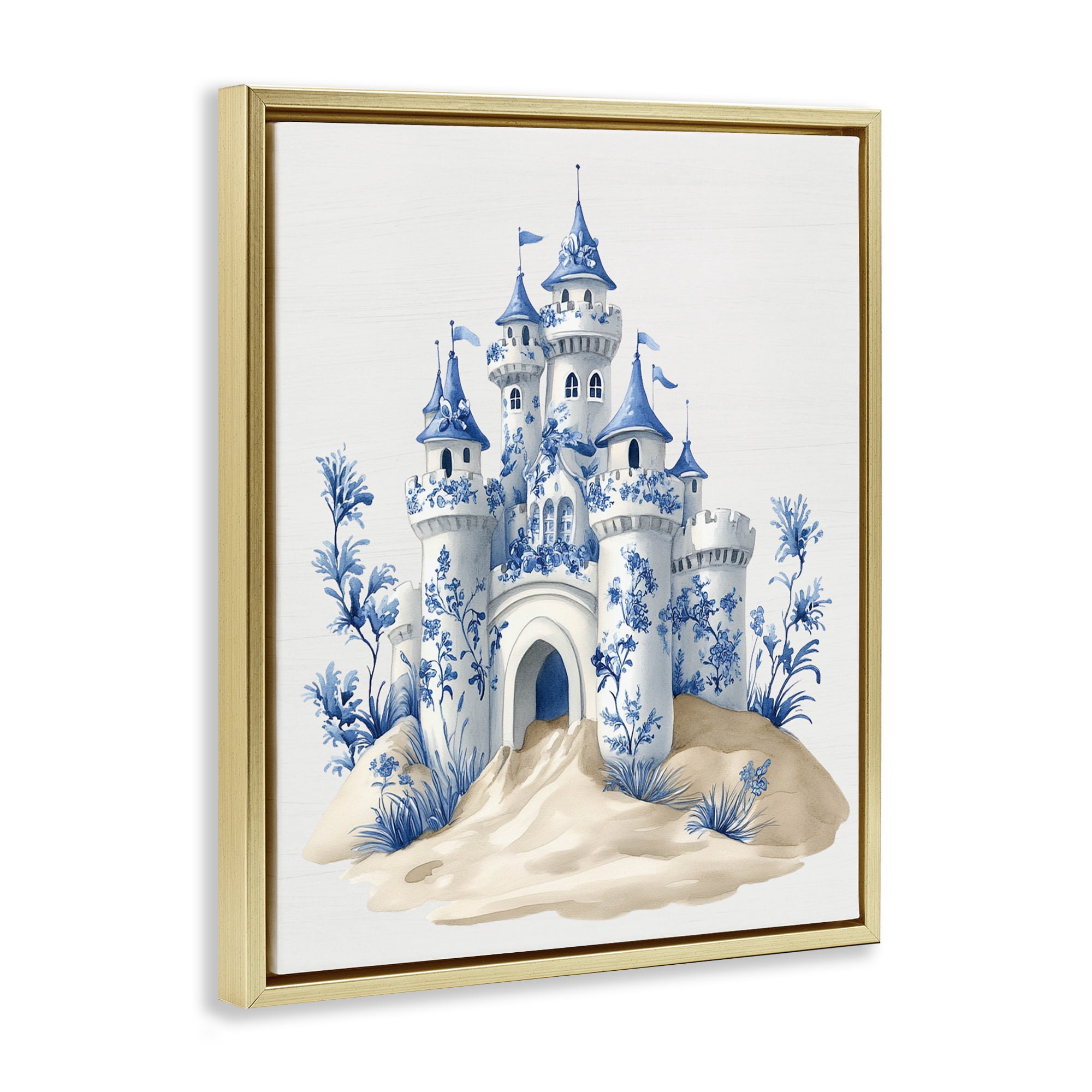 Funky Toile Castle Gold Framed Floater Canvas Wall Art, design by Lettered and Lined