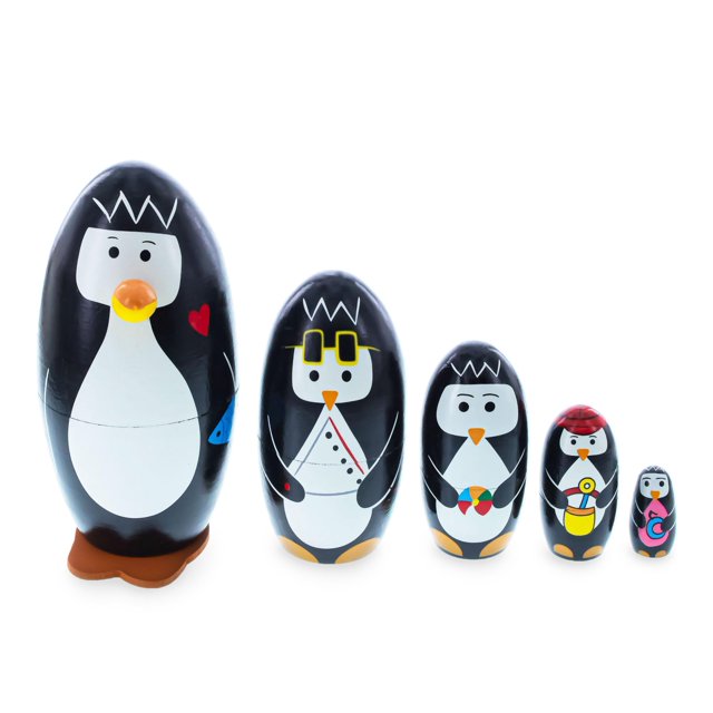Bestpysanky Juego De 5 Pingüinos Muñecos Nido De Madera De 5 Pulgadas