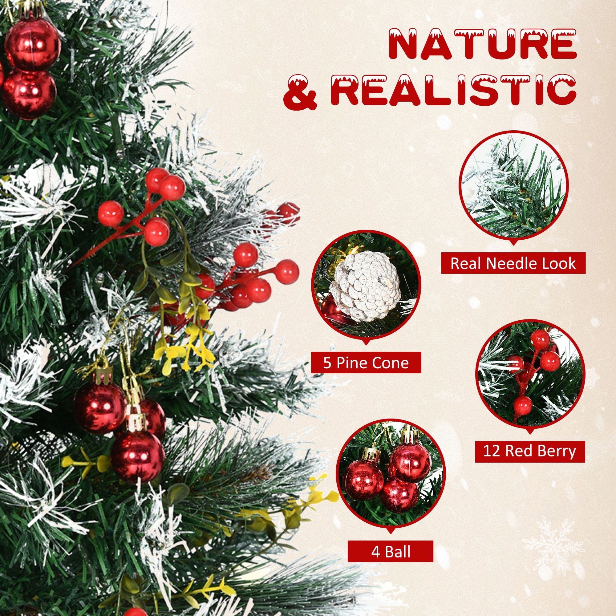 Pre-Lit Artificial Christmas Tree Set, 2 ft Cordless LED Trees with 70 Branches, Red Berries, Pine Cones, Balls, Battery Operated, 2-Pack