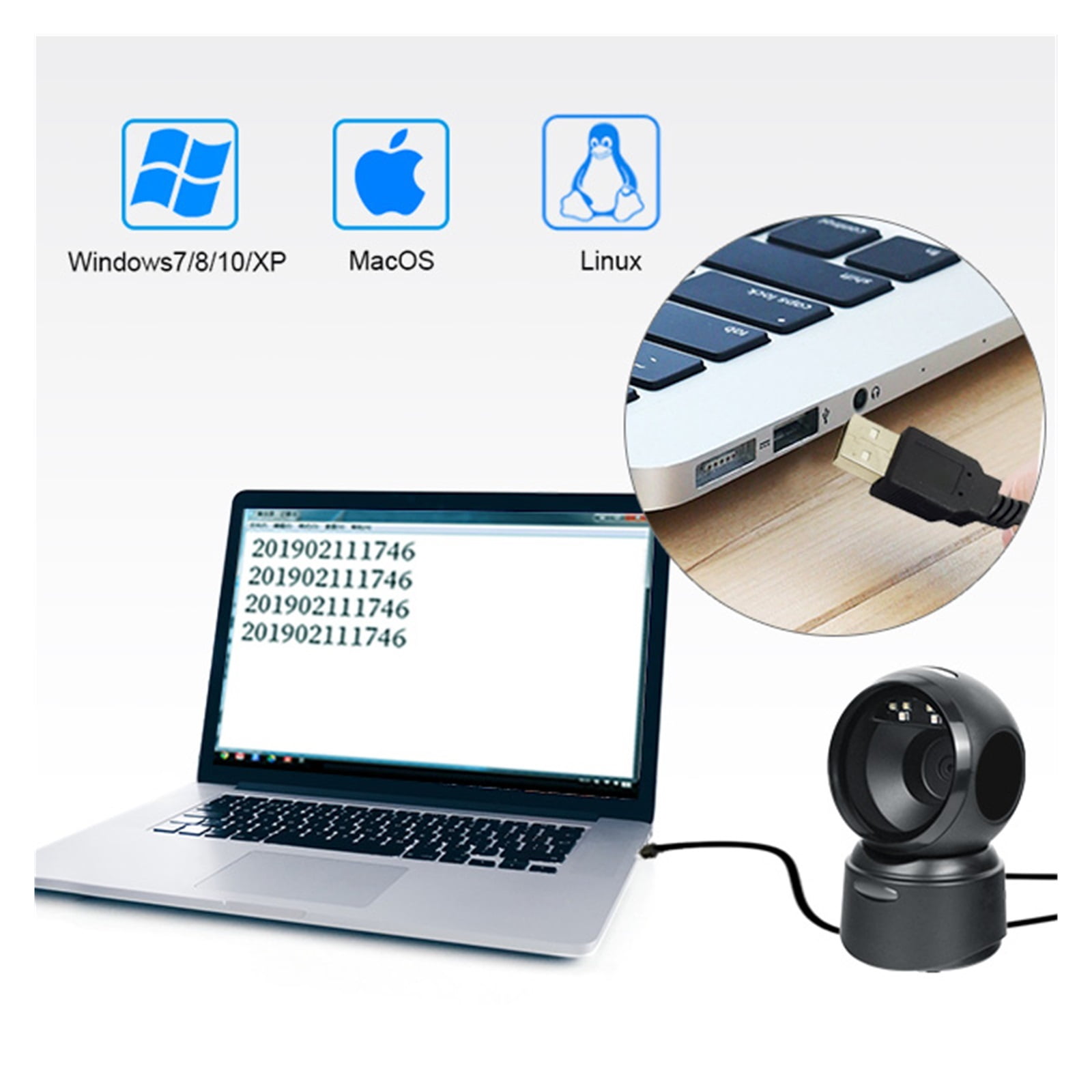 2D Barcode Scanner Image Platform Desktop Scanner 1D 2D QR Code Reader USB Omnidirectional High-speed Precision Durable Scanner ,Easy to Operate