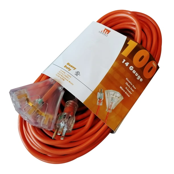 Triple Outlet 100Ft 14 Gauge Extension Cord Indoor/Outdoor UL