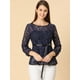 thumbnail image 4 of AllegK Blusas Tops Peplum De Encaje Semitransparente De ManLarCon CintuAnudaPaMujer Azul oscuro M, 4 of 6