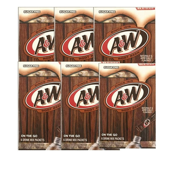A&W Singles To Go Powder Packets - Sugar-Free, Non-Carbonated Root Beer Water Drink Mix (6 Boxes with 6 Packets Each - 36 Total Servings) for Lunch Picnic Gym Quick Easy & Healthy Pop Soda Treat