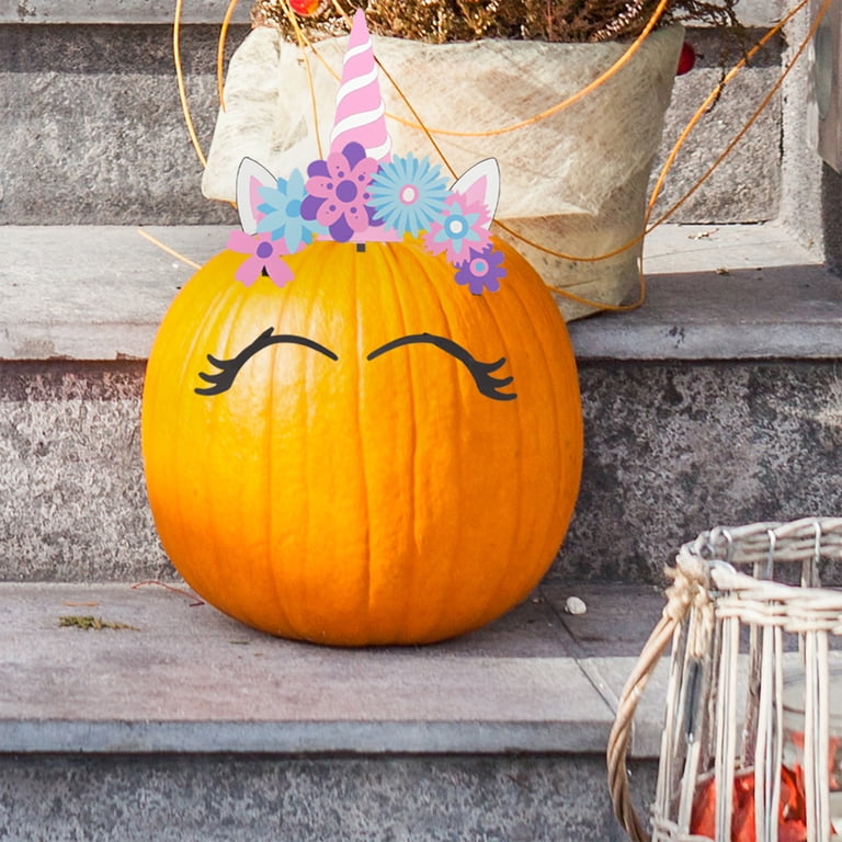 Decorae Halloween Pumpkin Decorating Kit - Unicorn & Mermaid Theme, 13 Reusable Metal Pieces, No-Carve Accessories For Real Or Foam Pumpkins