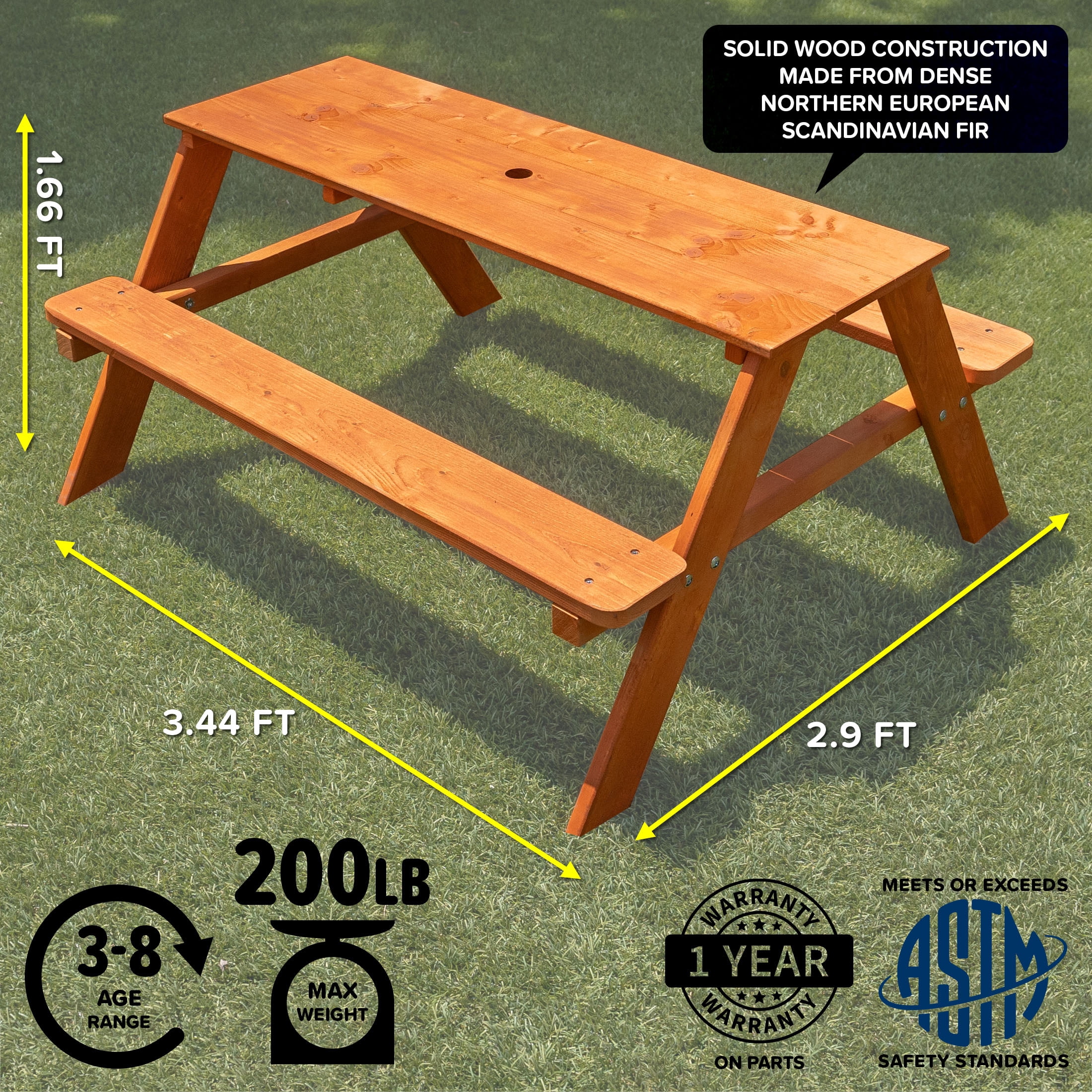 Sportspower Kids Outdoors Wooden Picnic Table, 41.3" x 34.8" x 19.88", Brown