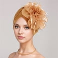 thumbnail image 2 of PoureLoom Turban Headwrap Hats for Women Twist Solid Flower Caps Pre Tied Chemo Beanies Headwear for Cancer Headcover Khaki One Size, 2 of 4