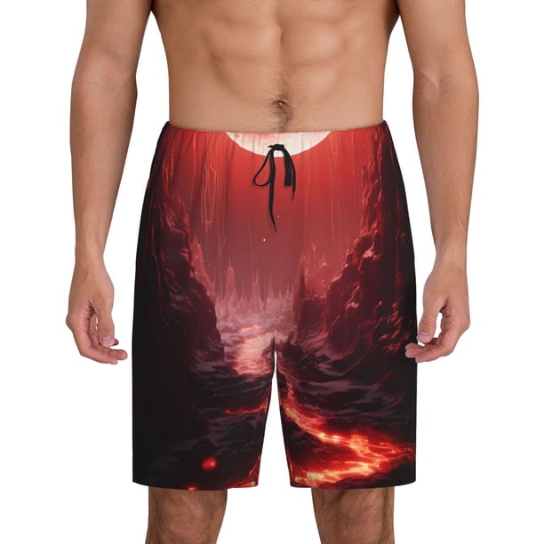 Fotbe Red Moon Lava Pantalones Cortos de Pijama para Hombre, Ropa de Dormir, Pantalones de Pijama Cortos para Hombre-4X-Large