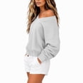 thumbnail image 6 of Mutghys Off the Shoulder Sweatshirt for Women V Neck Solid Color Long Sleeve Pullover Sweater Home Daily Shopping Loose Comfy Fall Sweatshirts S-2XL, 6 of 8