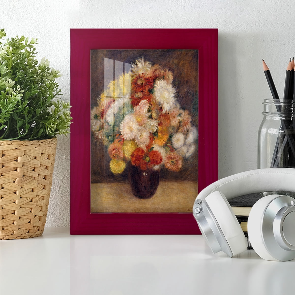 Bouquet of Chrysanthemums -Framed Print w/glass-Cherry Red
