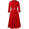 thumbnail image 3 of Women‘s A-Line Dress with Belt, 3/4 Sleeve Flared Dress for Wedding Guest & Office, Semi-Formal Dress, 3 of 7