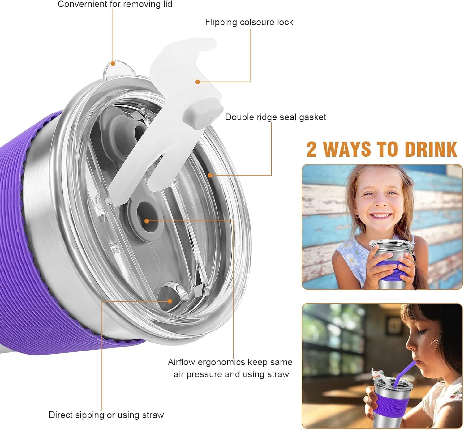 LQQBOX Toddler Cups with Straws, Stainless Steel Children Smoothie Drinking Sippy Cups, Stacking & Reusable Kids Cups with Straws and Lids, 5 Pack, 12oz