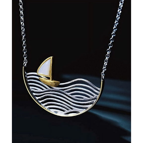 Amy and Annette Sterling Silver two-tone Sailboat Pendant Necklace
