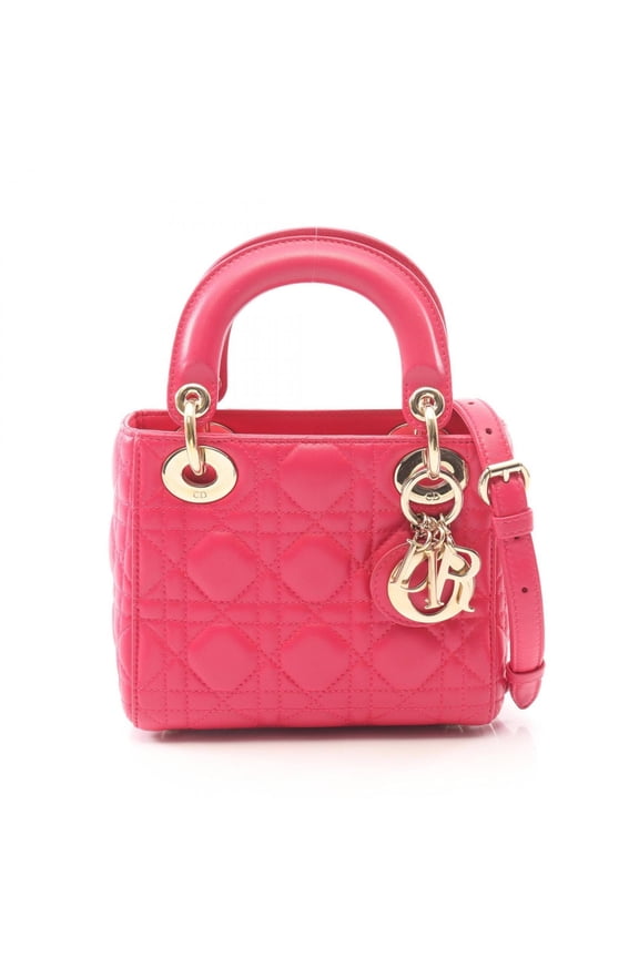 Pre-Owned Christian Dior Dior Lady Mini Cannage 2-Way Handbag, Leather, Women's, Pink