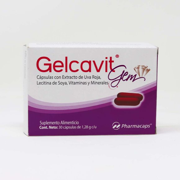 GELCAVIT GEM EXTRACTO UVA ROJA, LECITINA DE SOYA, VITAMINAS Y MINERALES 30 CAPSULAS 1.28 G PHARMACAPS