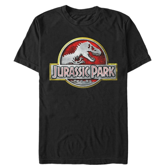 Men's Jurassic Park Chrome Logo Graphic Tee Black 2X Large