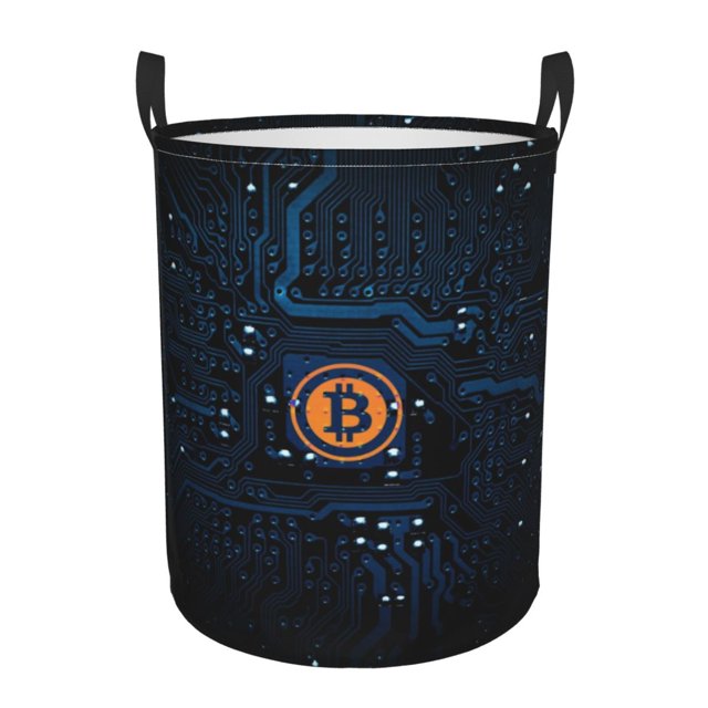 DouZhe Paniers à Linge Imperméables et Pliables, Impressions Bitcoin Btc, Panier Circulaire avec Poignées