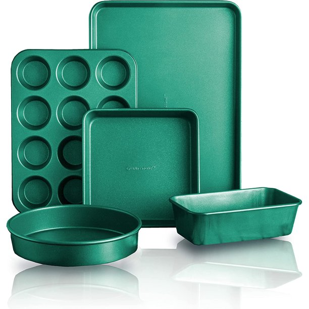 Green Nonstick Bakeware Set, 5 Piece No Warp Baking Pans Set, Baking