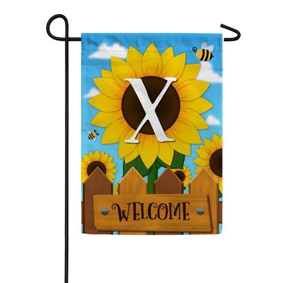 America Forever Spring Monogram Garden Flag Letter X 12.5 x 18 inches Double Sided Vertical Outdoor, Yard, Lawn, Beautiful Bright Sunlowers, Floral Design, Honeybee, Summer Welcome Garden Flag