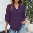 thumbnail image 2 of HAPIMO Rollbacks Womens Summer Tops Boho Print Chiffon Casual Comfy Pullover Tops Teen Grils Fashion Clothes V-Neck Tee Shirt Short Sleeve Shirts for Women Purple S, 2 of 8