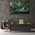 thumbnail image 5 of Mudket Framed Leopard on Green Velvet Sofa Canvas Wall Art, Jungle Leopard Print Living Room Decor, Wild Animal Wall Art Ready to Hang - 12"L x 8"W, 5 of 10