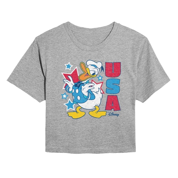 Disney - Donald Usa - Juniors Cropped Graphic T-Shirt