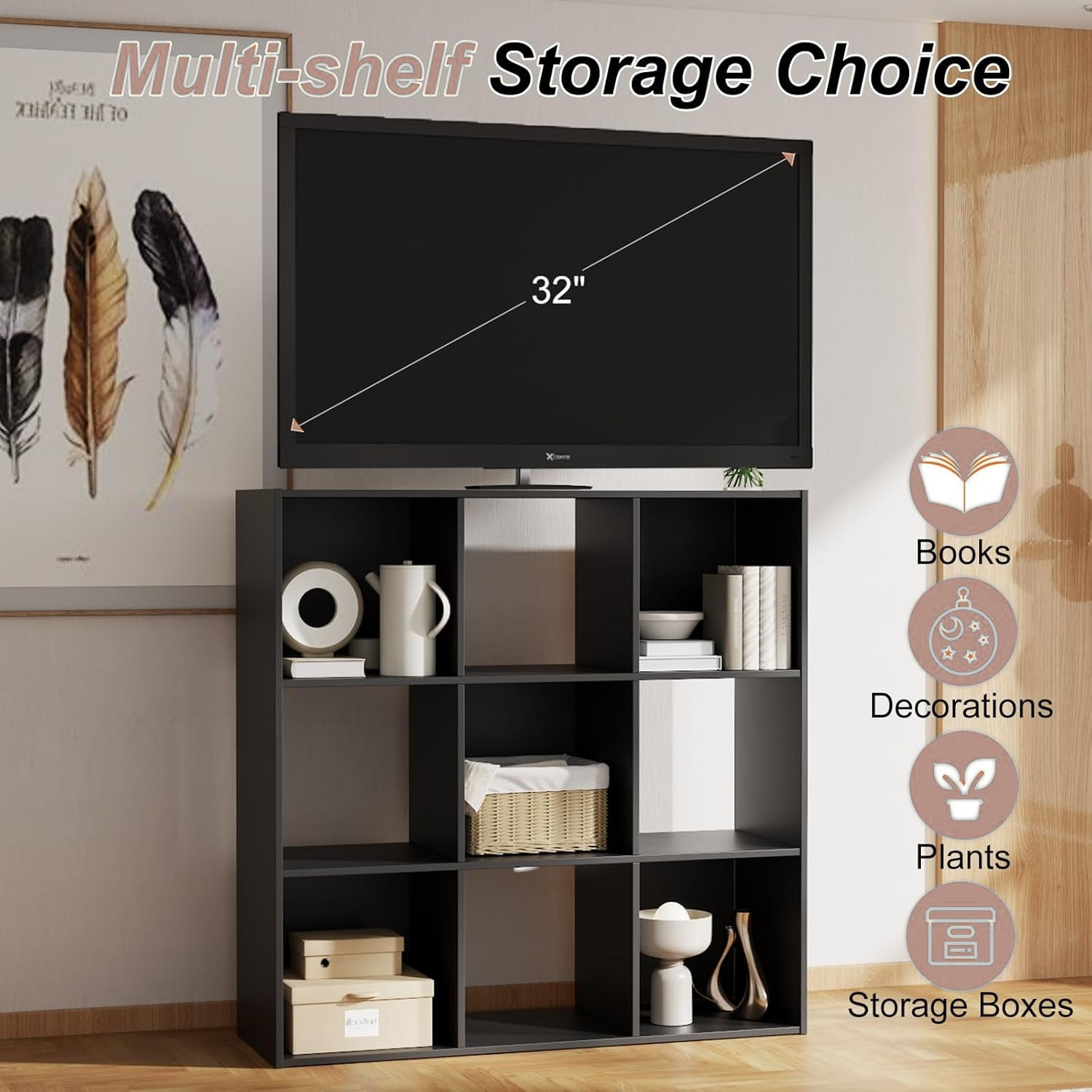 9 Cube Storage Organizer, Open Back Bookshelf with Removable Panels, Vertical or Horizontal Placement, Stackable Bookcase for Living Room, Bedroom, Home Office, Black