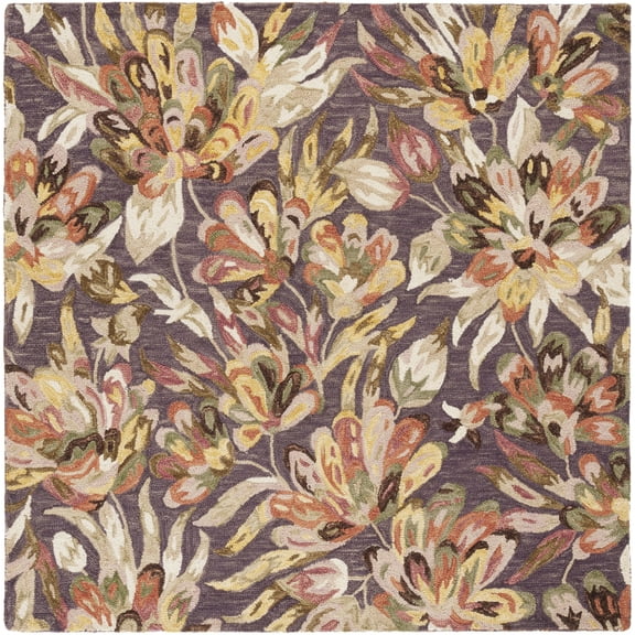 SAFAVIEH Blossom Tobias Floral Area Rug, Purple/Sage, 6' x 6' Square