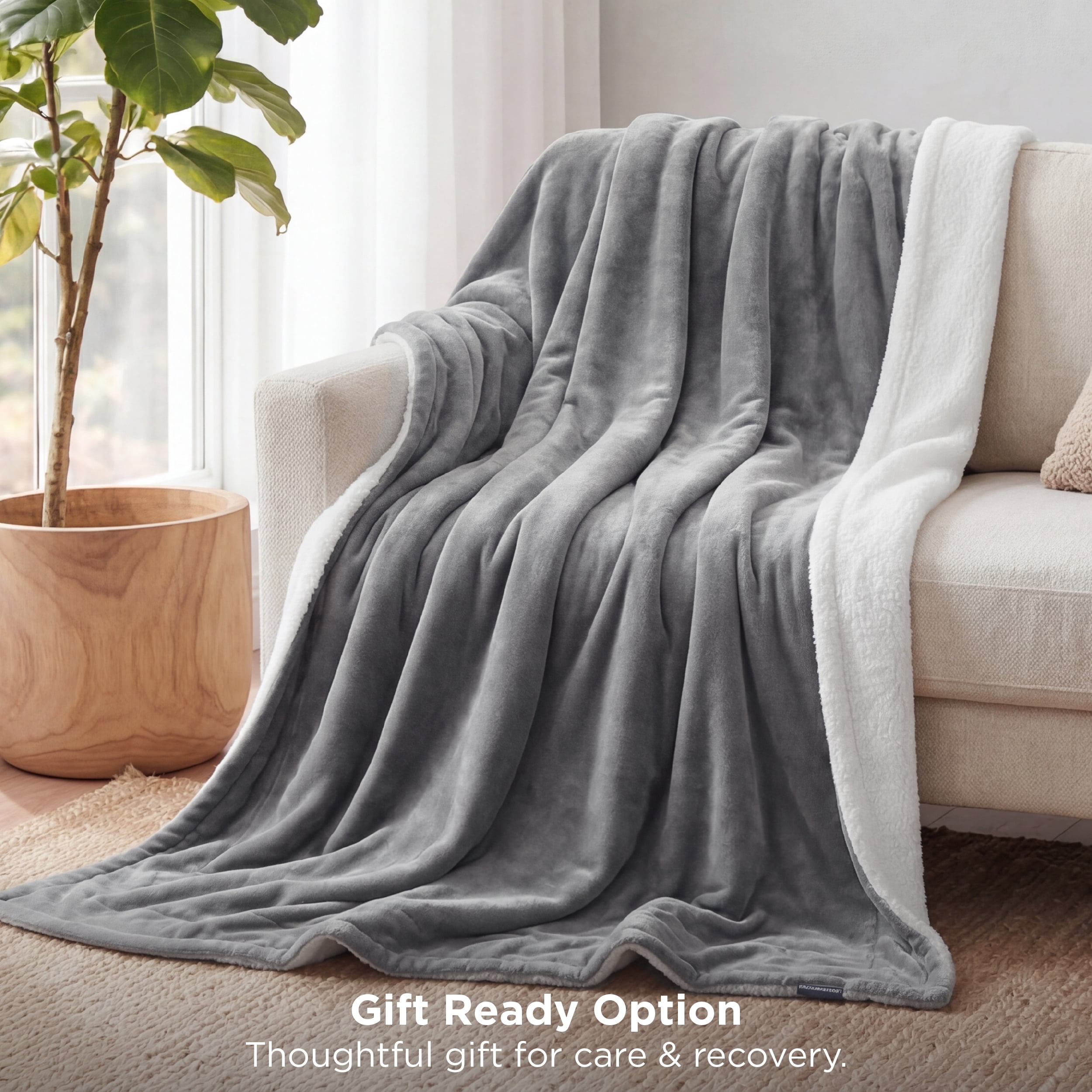 U by Bedsure GentleSoft Sherpa Fleece Blankets Queen Size for Bed - Thick and Warm Throw for Women and Men, Soft Fuzzy Plush Queen Blanket for Winter, Grey, 90x90 Inches