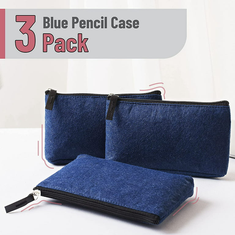 Mr. Pen- Pencil Case, Pencil Pouch, 3 Pack, Blue, Felt Fabric Pencil Case, Pen Bag, Pencil Pouch Small, Pen Case, School Supplies