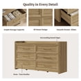 thumbnail image 3 of SICOTAS 56.4"W Farmhouse 6 Drawer Double Dresser Set of 2, Long Chest of Drawers with Brass-tone Handles & Rolling Wheels, Wooden Dresser Storage Cabinet for Bedroom Living Room, Brown Oak, 3 of 8