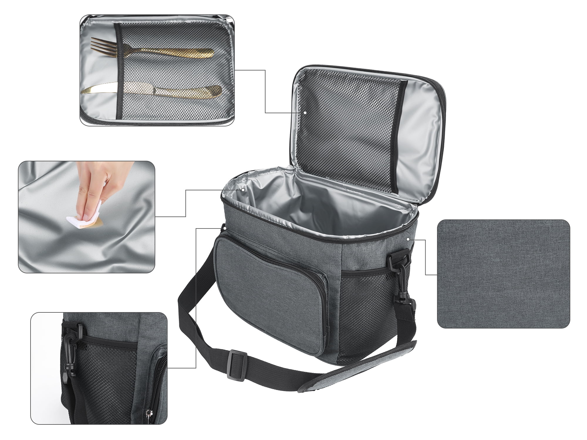 Unique Bargains Insulated Lunch Bag Leakproof Lunch Box for Work Office Gray