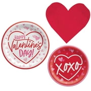 Valentines Day Party Supply SE33Pack for 8 People | Cross My Heart Design Bundle Includes Paper Dinner & Dessert Plates and Heart Shaped Napkins