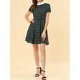 thumbnail image 5 of MODA NOVA Junior's Peter Pan Collar Puff Sleeves Above Knee Plaid Grid Dress, 5 of 6