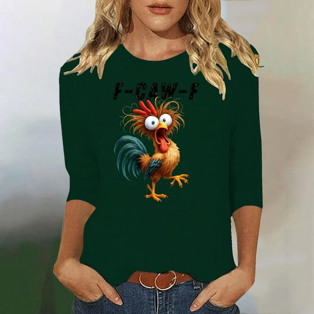 Ailaofu Hauts à Manches 3/4 pour Femmes Col Rond Ample Mignon T-Shirts d'Automne et d'Été Blouses Décontractées Imprimées Tunique