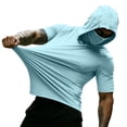 thumbnail image 4 of Mens UPF 50+ Sun Protection Shirts Hoodie with Mask Quick Dry Short Sleeve Lightweight Fishing Shirt Hiking Top Sky Blue L, 4 of 7