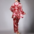 thumbnail image 4 of Previn Women's 3 Piece Pajamas Set Long Sleeve Robe Long Pants Satin Pj Set Summer Sleepwear Silky Cami Long Sleep Comfy Sleepwear Red X-Large, 4 of 4