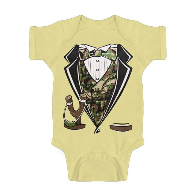 Toddlers Camo Tuxedo Bodysuit - Banana - 6 Months