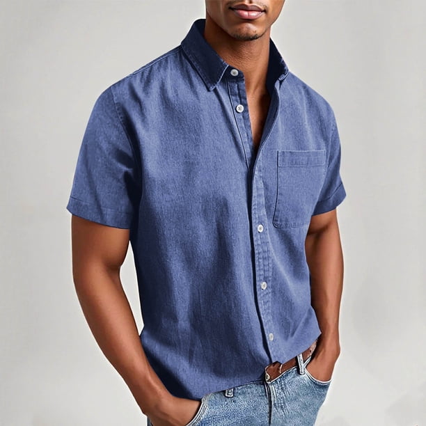 pstuiky Camisas de vestir de manga corta para hombre, Camisas de manga corta con cuello vuelto y botones sueltos informales de color sólido para hombre camisas casuales para hombre l