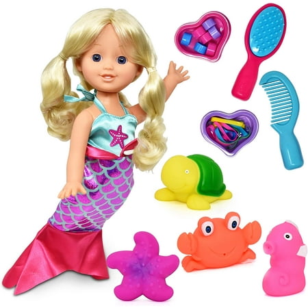 Mermaid Doll, 12 Inch Princess Doll with Blonde Hair and Hair Accessories,  Comb, Clips, Brush, Waterproof Plastic Bath Toys Seahorse, Starfish, Turtle  and Crab for Pool Bathtub Swimming - - | Walmart Canada