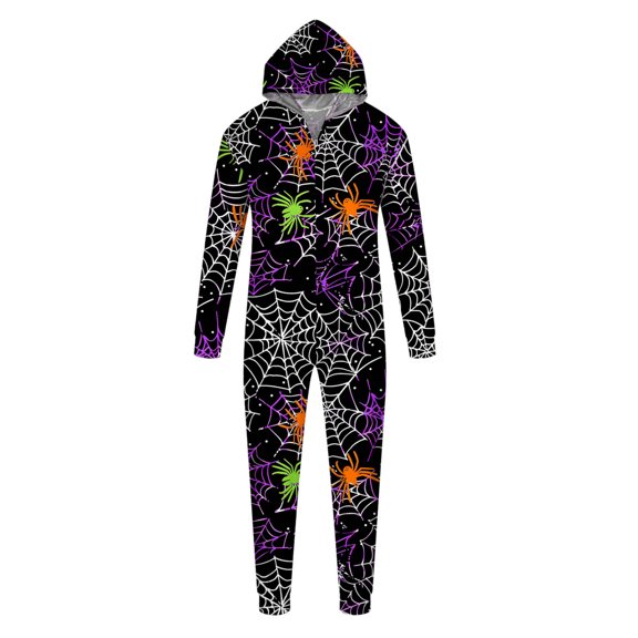 jjayotai Matching Family Pajamas Sets, One-Piece Hooded Jumpsuit Halloween Cute Printed Romper Pajamas Set Holiday Sleepwear, Suit for Men