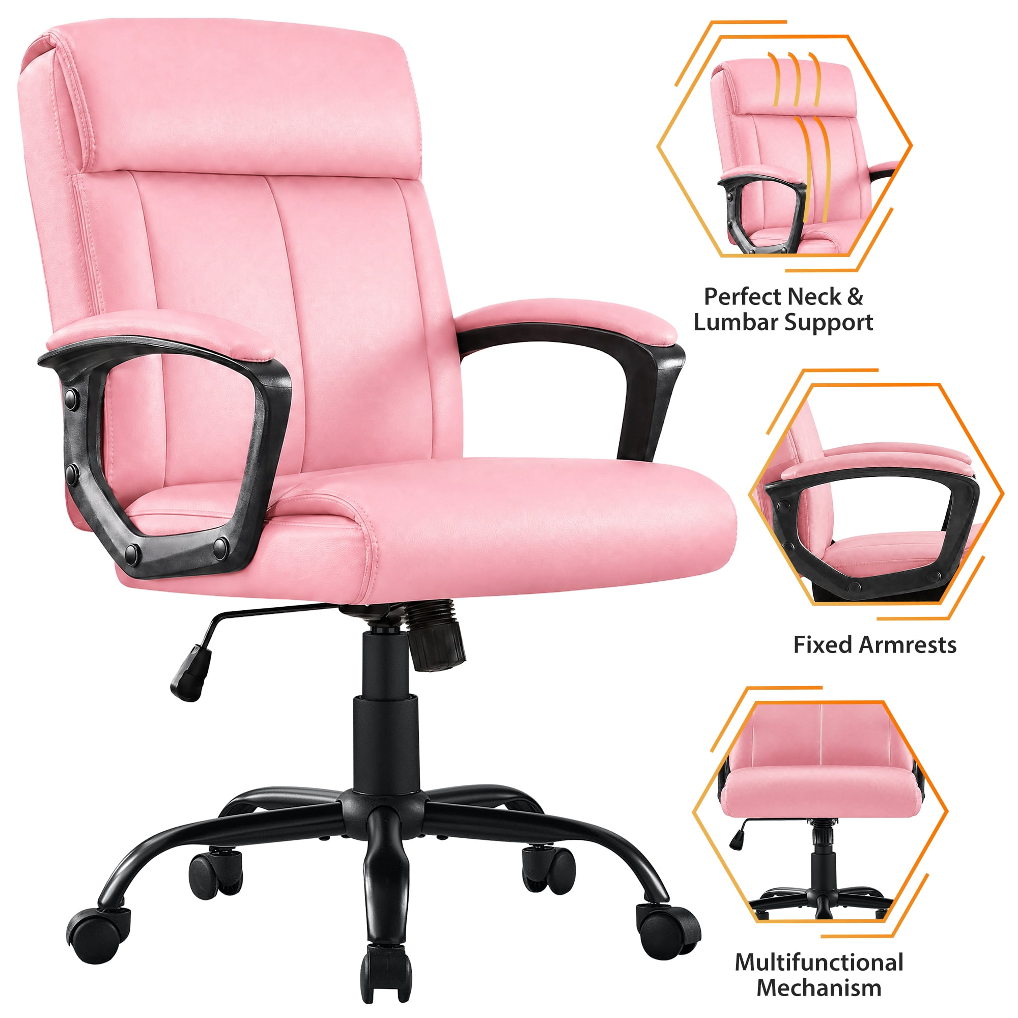 JONPONY Big and Tall Office Chair 300LBS Wide Seat Ergonomic Computer Desk Chair High Back Executive Leather Chair Adjustable Task Chair Lumbar Back Support 10 Hours Heavy Duty Design,Pink